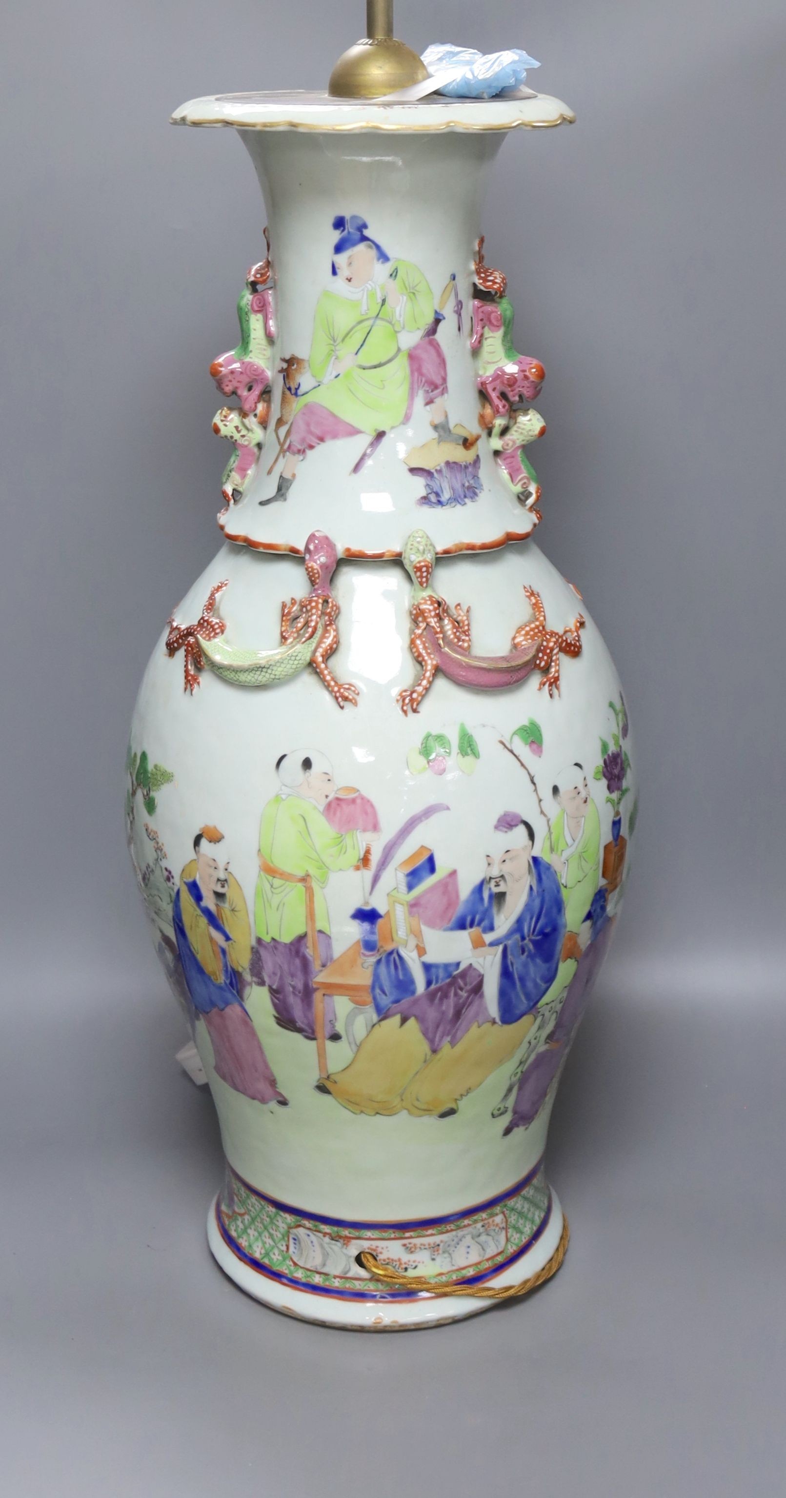 A large Chinese famille rose vase, converted to a lamp, height 62cm